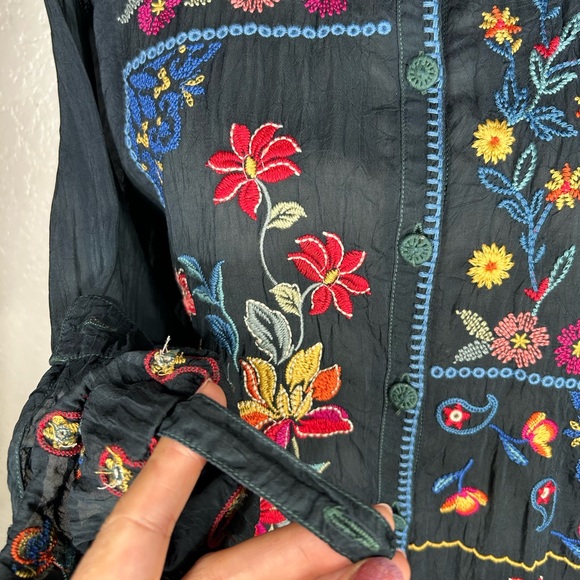 Johnny Was Catina Blouse Almeria in Evergreen Japanese Rayon NWT - Picture 11 of 13